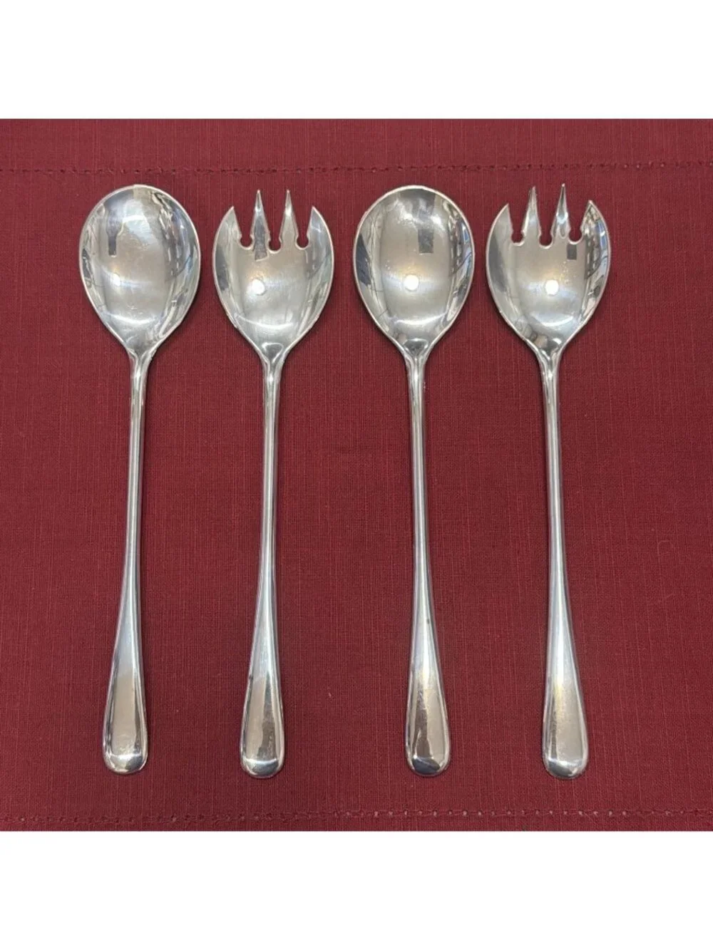 Vintage Italian Silverplate Salad Servers 2 Spoon Fork Sets 4 Pieces 9